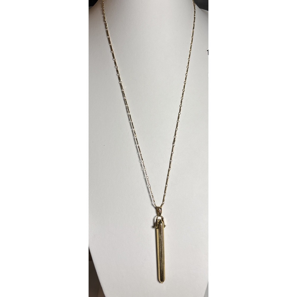 Stella & Dot Signed Gold Tone Long Tapered Bar Pendant Necklace Modern